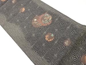 雪輪に草・荒波模様織出し袋帯